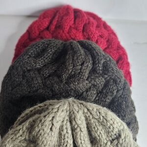Cozy Knit Beanie Set in Red, Brown and Tan